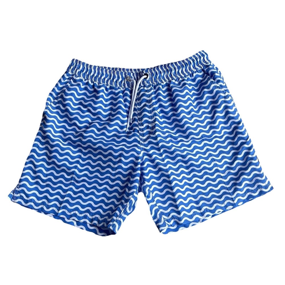 Bondi Beamer Men's Swim Trunks XL Blue White Wave Lined 6.5"‎ Inseam Australia